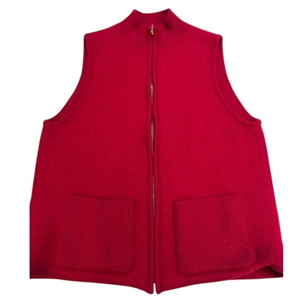 VINTAGE Karen Scott Red 100%‎ Wool Zip Up Mock Neck Sweater Vest Size M